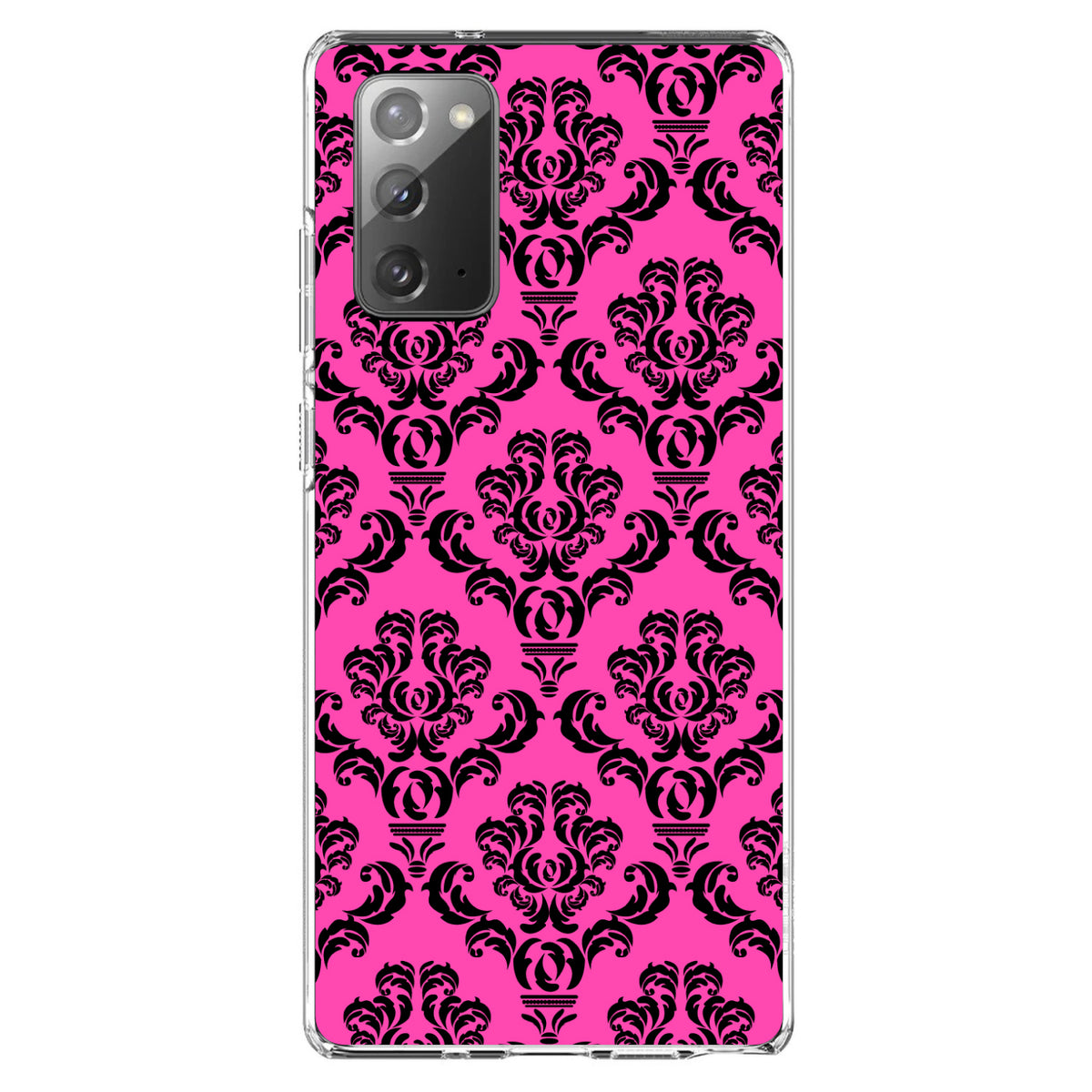 Pink Black Damask Pattern Clear Shockproof iPhone Case, view 8