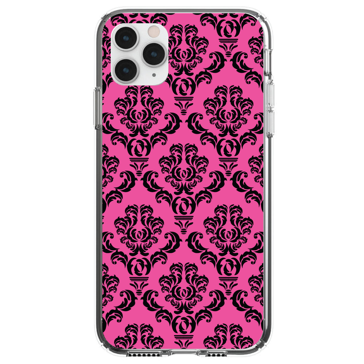 Pink Black Damask Pattern Clear Shockproof iPhone Case
