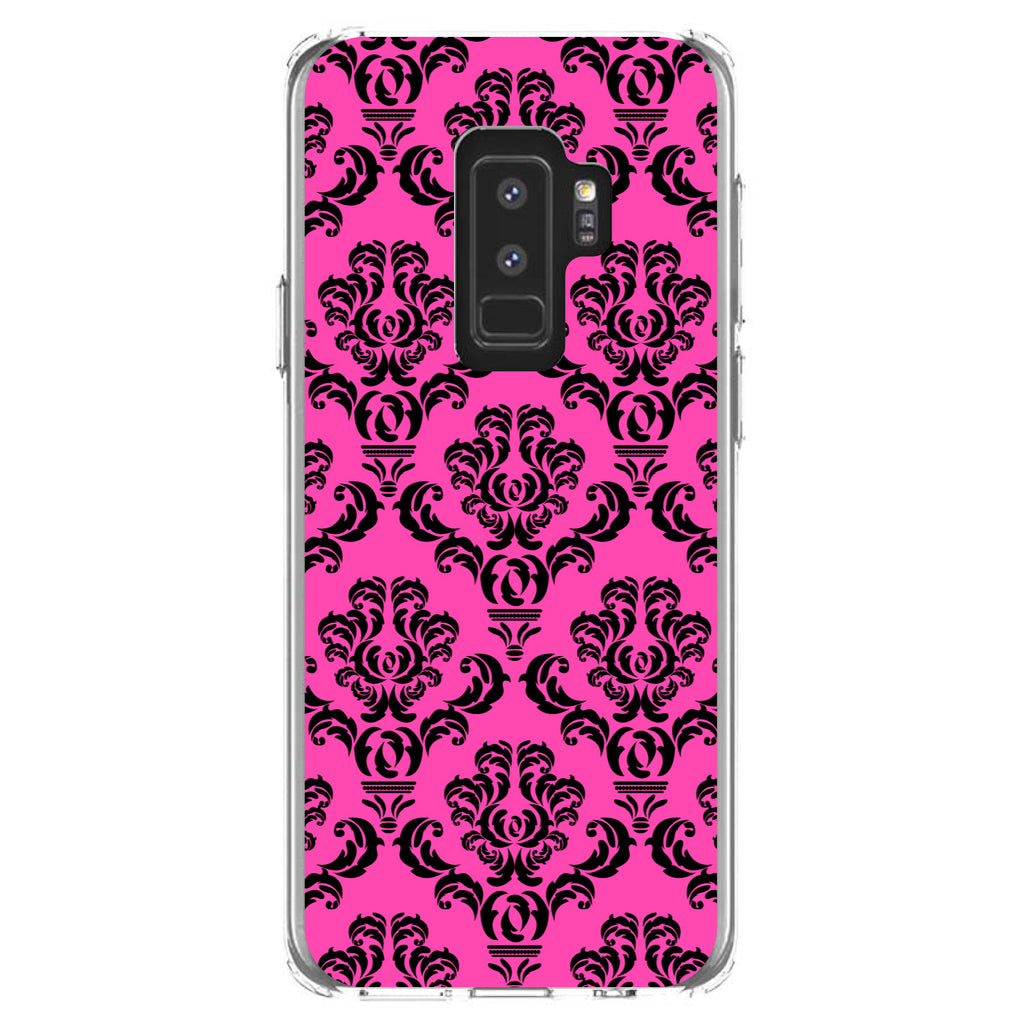 Pink Black Damask Pattern Clear Shockproof iPhone Case, view 20