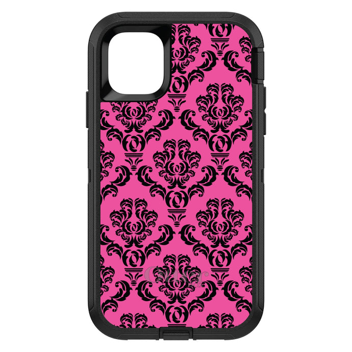 DistinctInk™ OtterBox Defender Series Case for Apple iPhone / Samsung Galaxy / Google Pixel - Pink Black Damask Pattern