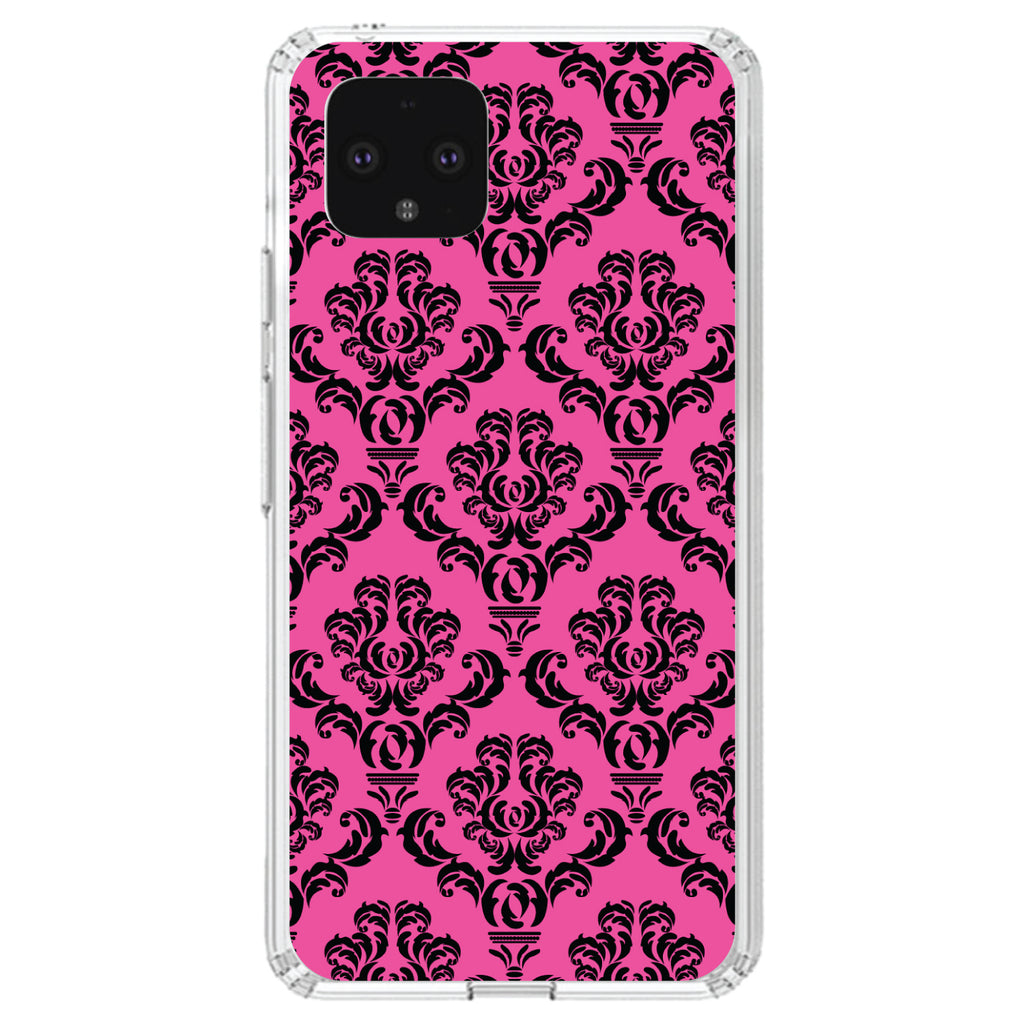Pink Black Damask Pattern Clear Shockproof iPhone Case, view 23
