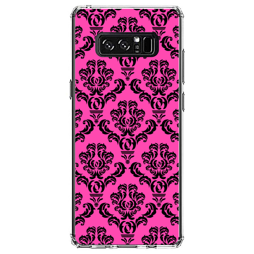 Pink Black Damask Pattern Clear Shockproof iPhone Case, view 12