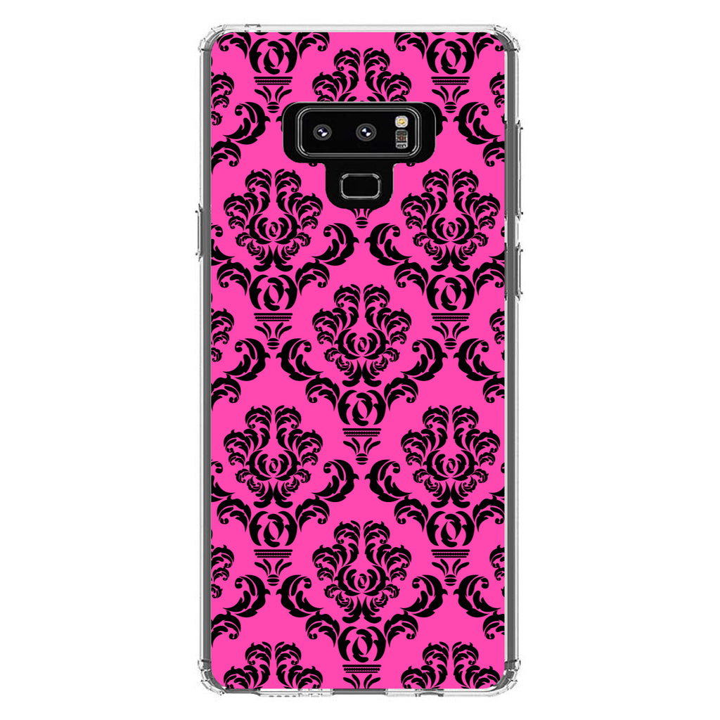 Pink Black Damask Pattern Clear Shockproof iPhone Case, view 11