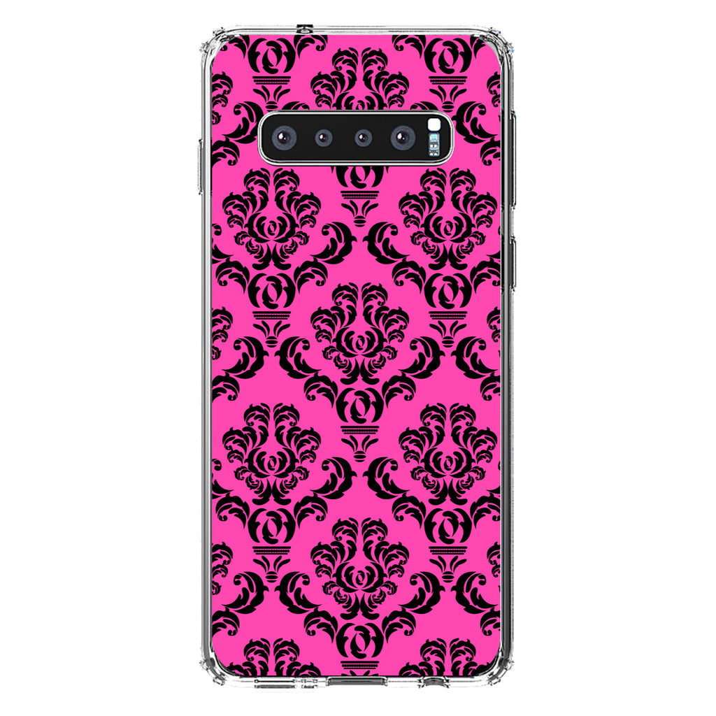 Pink Black Damask Pattern Clear Shockproof iPhone Case, view 16
