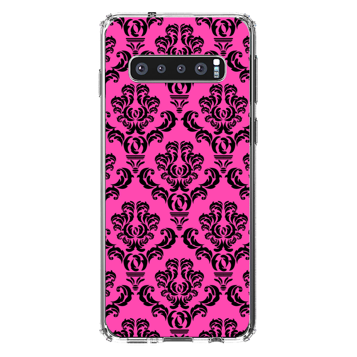 Pink Black Damask Pattern Clear Shockproof iPhone Case, view 16