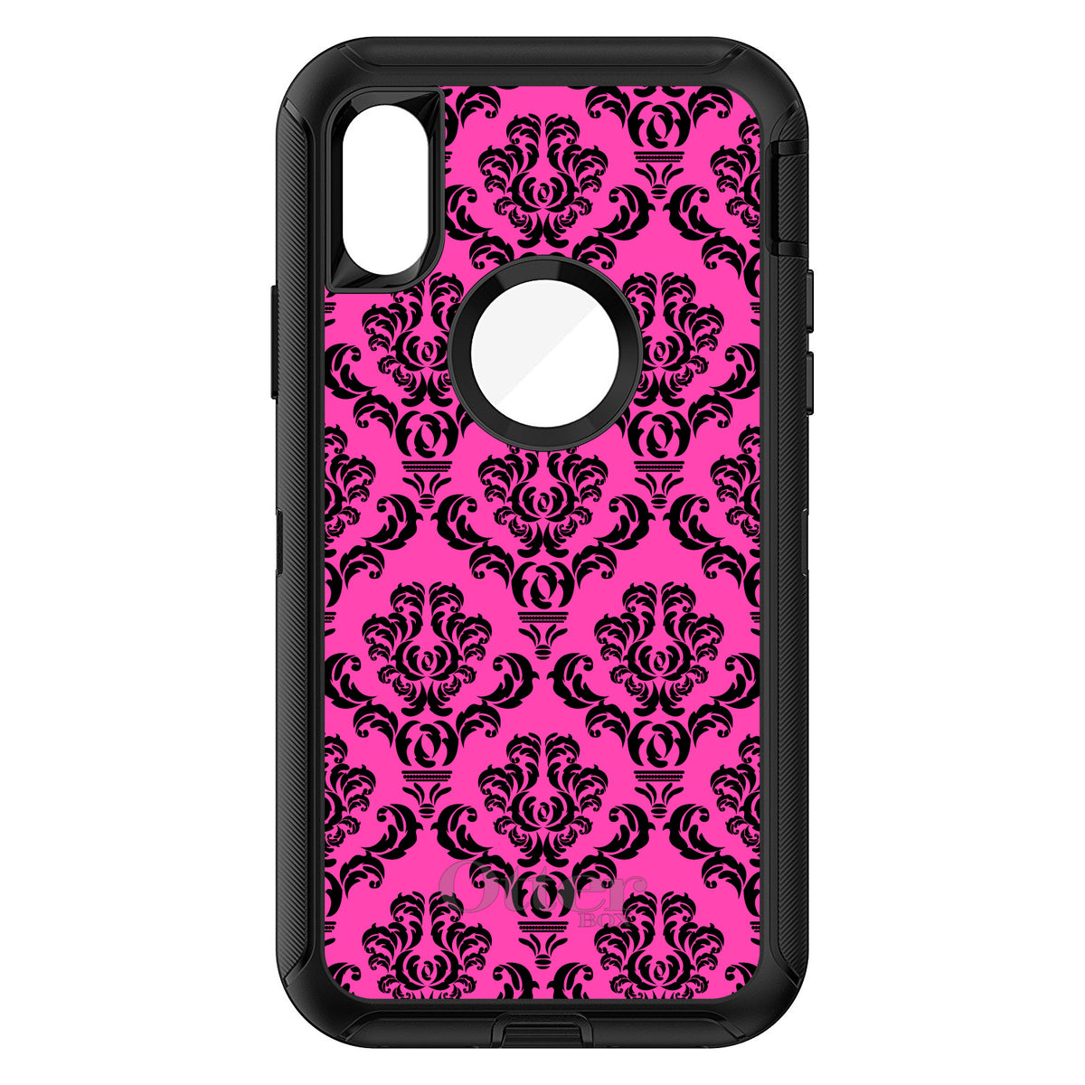 Pink Black Damask Pattern OtterBox Defender Case for iPhone & Galaxy, view 3
