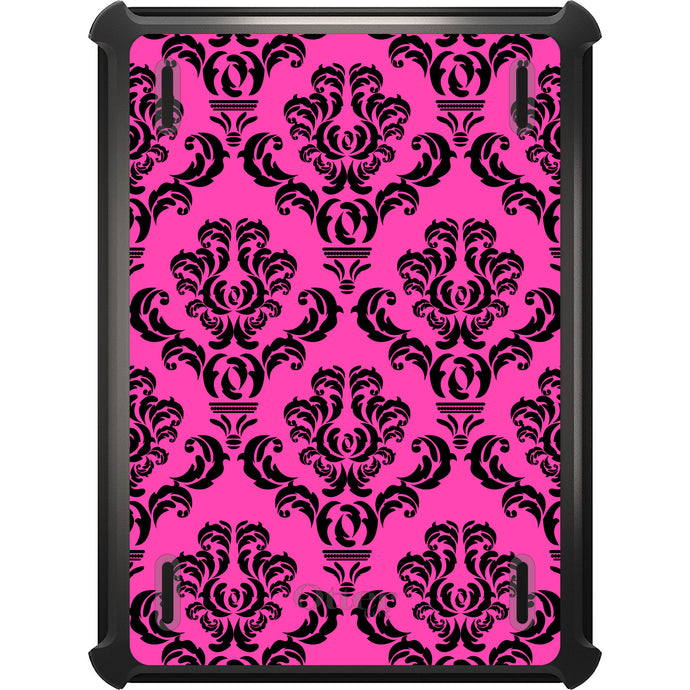DistinctInk™ OtterBox Defender Series Case for Apple iPad / iPad Pro / iPad Air / iPad Mini - Pink Black Damask Pattern