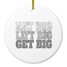 DistinctInk® Hanging Ceramic Christmas Tree Ornament with Gold String - Great Gift / Present - 2 3/4 inch Diameter - Eat Big Lift Big Get Big