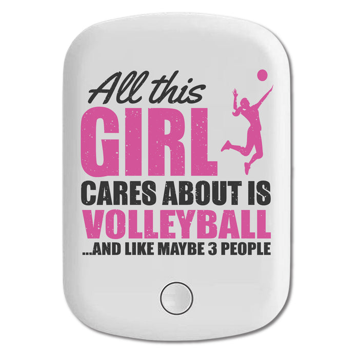 DistinctInk Magnetic Battery Pack, Wireless Portable Charger with USB-C Cable, Compatible with MagSafe iPhone 14 / 13 / 12 Series - All This Girl Cares About is Volleyball