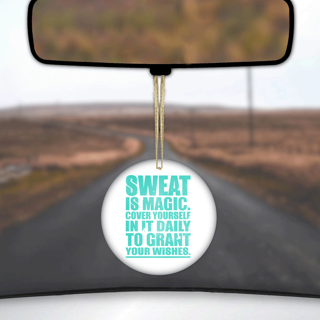 Sweat is Magic Cover Yourself Daily Grand Wishes Ceramic Ornament, view 3