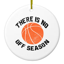 DistinctInk® Hanging Ceramic Christmas Tree Ornament with Gold String - Great Gift / Present - 2 3/4 inch Diameter - Basketball There is No Off Season