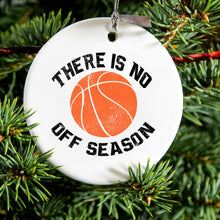 DistinctInk® Hanging Ceramic Christmas Tree Ornament with Gold String - Great Gift / Present - 2 3/4 inch Diameter - Basketball There is No Off Season