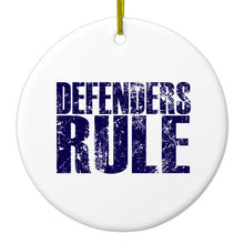 DistinctInk® Hanging Ceramic Christmas Tree Ornament with Gold String - Great Gift / Present - 2 3/4 inch Diameter - Defenders Rule
