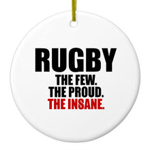 DistinctInk® Hanging Ceramic Christmas Tree Ornament with Gold String - Great Gift / Present - 2 3/4 inch Diameter - Rugby The Few The Proud the Insane