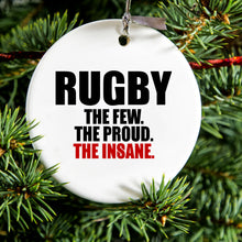 DistinctInk® Hanging Ceramic Christmas Tree Ornament with Gold String - Great Gift / Present - 2 3/4 inch Diameter - Rugby The Few The Proud the Insane