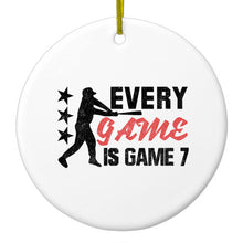DistinctInk® Hanging Ceramic Christmas Tree Ornament with Gold String - Great Gift / Present - 2 3/4 inch Diameter - Baseball Every Game is Game 7
