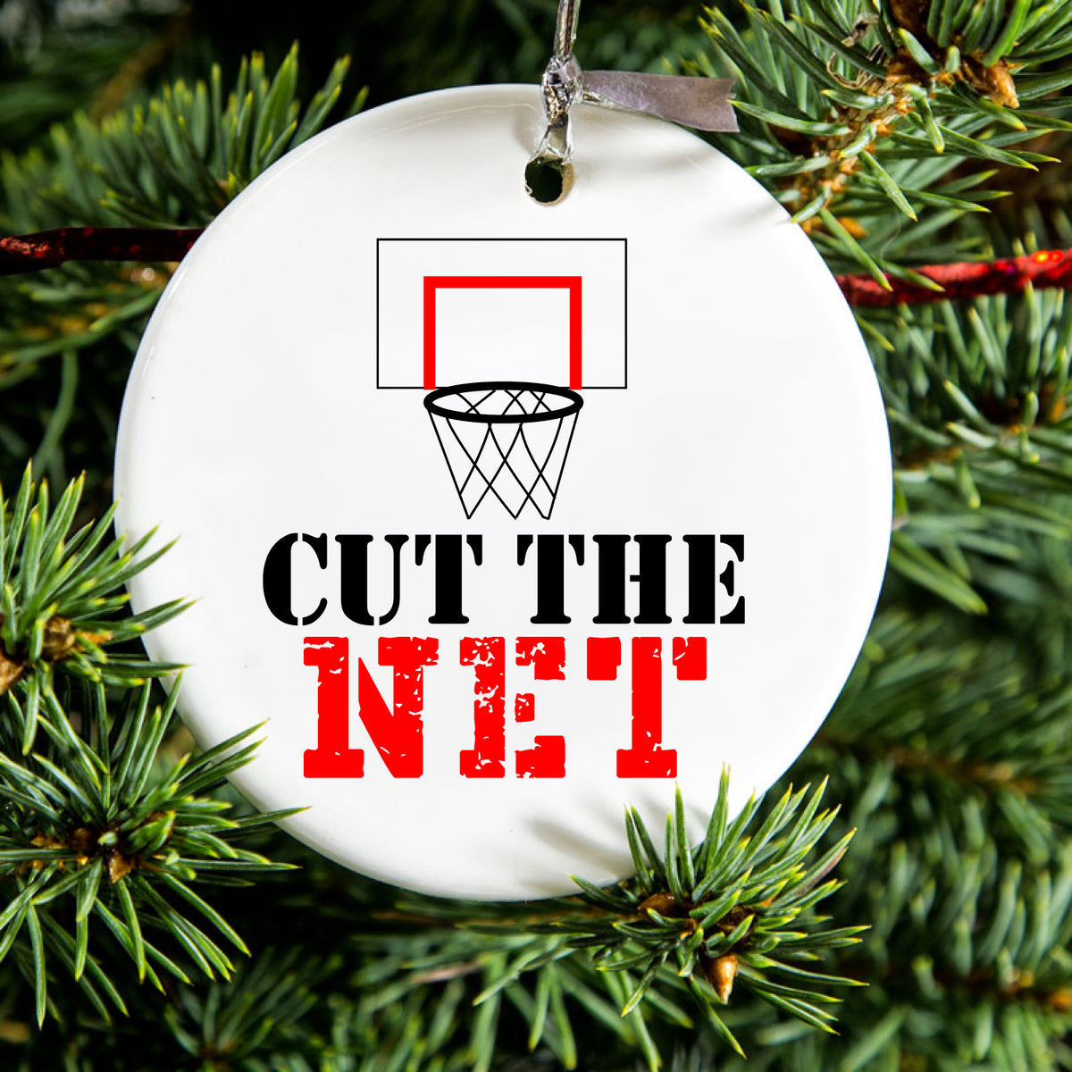 Cut the Net Basketball Ceramic Ornament, view 2