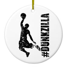 DistinctInk® Hanging Ceramic Christmas Tree Ornament with Gold String - Great Gift / Present - 2 3/4 inch Diameter - #Dunkzilla Dunk Basketball