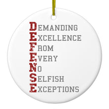 DistinctInk® Hanging Ceramic Christmas Tree Ornament with Gold String - Great Gift / Present - 2 3/4 inch Diameter - DEFENSE Demanding Excellence