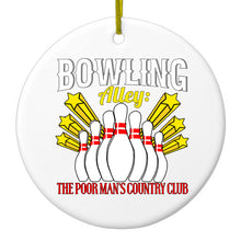 DistinctInk® Hanging Ceramic Christmas Tree Ornament with Gold String - Great Gift / Present - 2 3/4 inch Diameter - Bowling Alley The Poor Man's Country Club