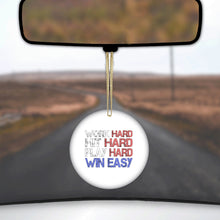 DistinctInk® Hanging Ceramic Christmas Tree Ornament with Gold String - Great Gift / Present - 2 3/4 inch Diameter - Work Hard Hit Hard Play Hard Win Easy
