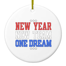 DistinctInk® Hanging Ceramic Christmas Tree Ornament with Gold String - Great Gift / Present - 2 3/4 inch Diameter - New Year New Team One Dream