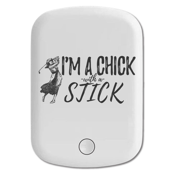 DistinctInk Magnetic Battery Pack, Wireless Portable Charger with USB-C Cable, Compatible with MagSafe iPhone 14 / 13 / 12 Series - I'm a Chick with a Stick Golf