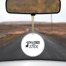 DistinctInk® Hanging Ceramic Christmas Tree Ornament with Gold String - Great Gift / Present - 2 3/4 inch Diameter - I'm a Chick with a Stick Golf