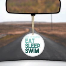 DistinctInk® Hanging Ceramic Christmas Tree Ornament with Gold String - Great Gift / Present - 2 3/4 inch Diameter - Life Is Simple Eat Sleep Swim