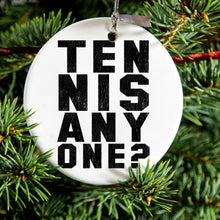 DistinctInk® Hanging Ceramic Christmas Tree Ornament with Gold String - Great Gift / Present - 2 3/4 inch Diameter - Tennis Anyone?