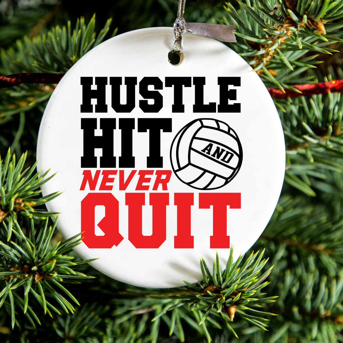 Hustle Hit Never Quit Volleyball Ceramic Ornament, view 2