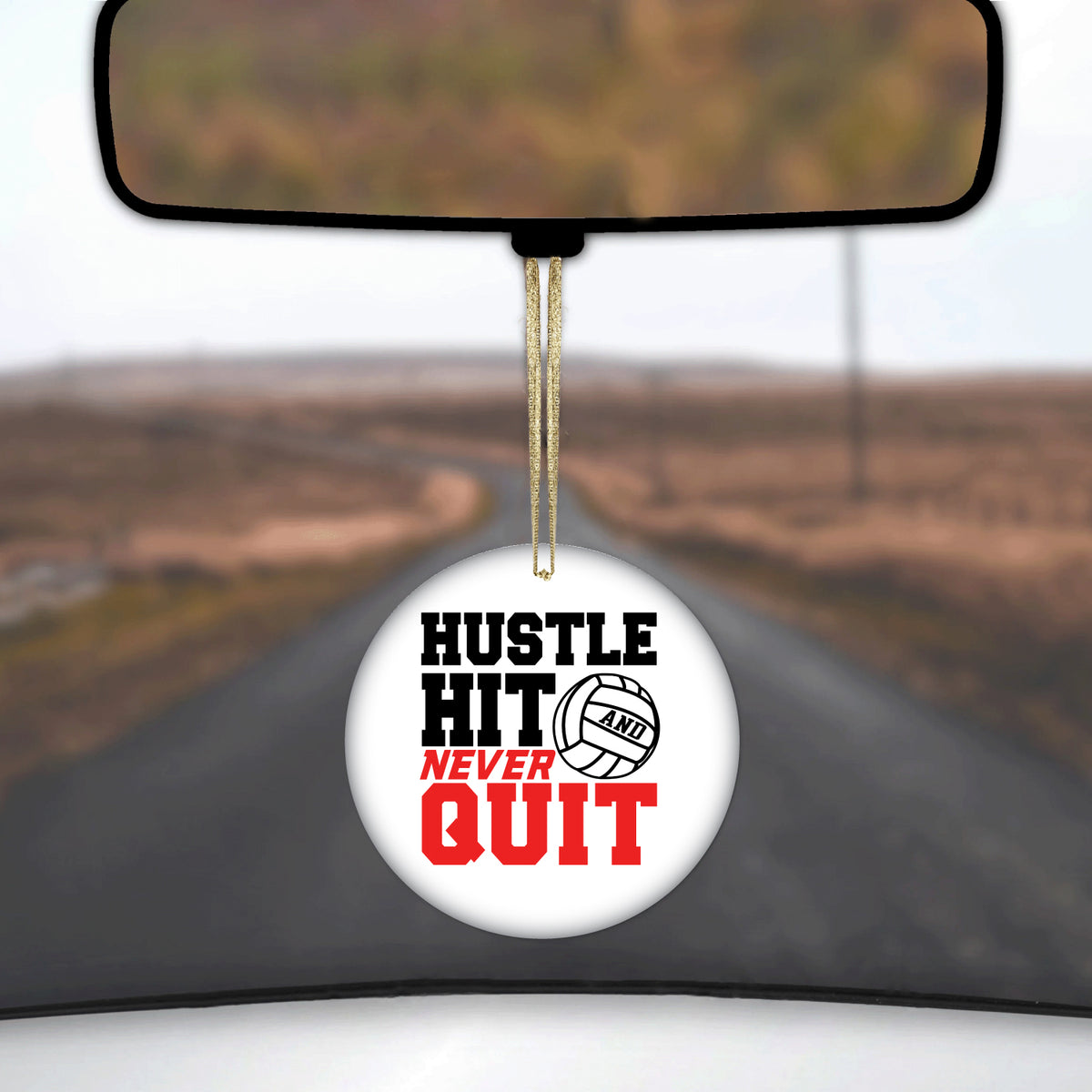 Hustle Hit Never Quit Volleyball Ceramic Ornament, view 3