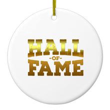 DistinctInk® Hanging Ceramic Christmas Tree Ornament with Gold String - Great Gift / Present - 2 3/4 inch Diameter - Hall of Fame