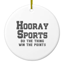 DistinctInk® Hanging Ceramic Christmas Tree Ornament with Gold String - Great Gift / Present - 2 3/4 inch Diameter - Hooray Sports Do The Thing Win The Points