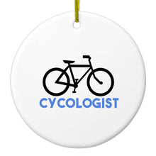 DistinctInk® Hanging Ceramic Christmas Tree Ornament with Gold String - Great Gift / Present - 2 3/4 inch Diameter - Cycologist Bicycle Cycling
