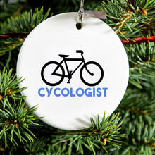 DistinctInk® Hanging Ceramic Christmas Tree Ornament with Gold String - Great Gift / Present - 2 3/4 inch Diameter - Cycologist Bicycle Cycling