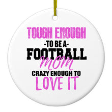 DistinctInk® Hanging Ceramic Christmas Tree Ornament with Gold String - Great Gift / Present - 2 3/4 inch Diameter - Tough Enough to be a Football Mom Love It