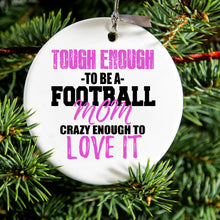 DistinctInk® Hanging Ceramic Christmas Tree Ornament with Gold String - Great Gift / Present - 2 3/4 inch Diameter - Tough Enough to be a Football Mom Love It
