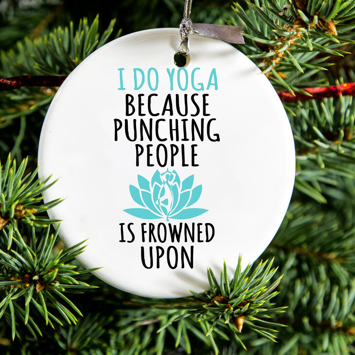 I Do Yoga Punching People Frowned Upon Ceramic Ornament, view 2