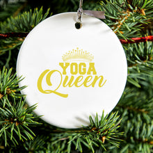 DistinctInk® Hanging Ceramic Christmas Tree Ornament with Gold String - Great Gift / Present - 2 3/4 inch Diameter - Yoga Queen Crown