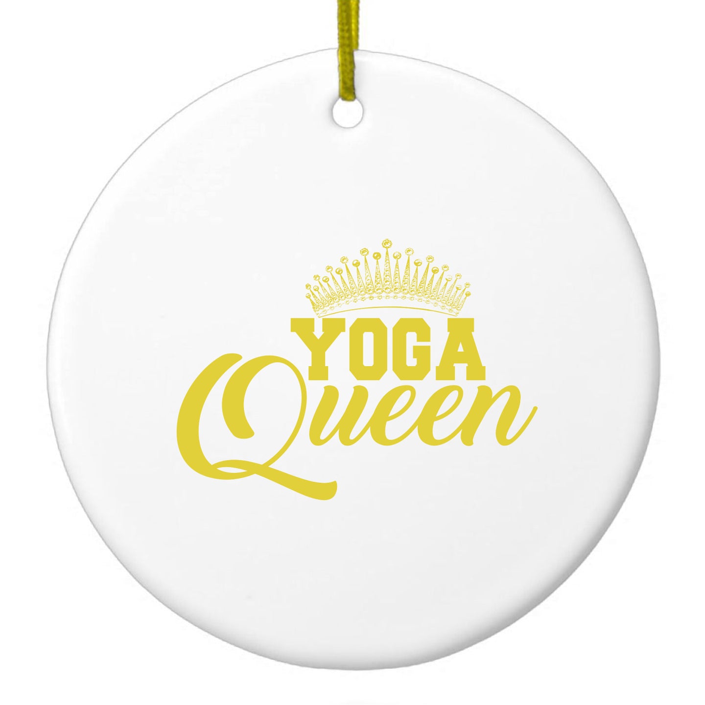 DistinctInk® Hanging Ceramic Christmas Tree Ornament with Gold String - Great Gift / Present - 2 3/4 inch Diameter - Yoga Queen Crown