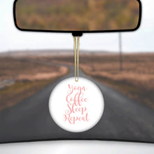 DistinctInk® Hanging Ceramic Christmas Tree Ornament with Gold String - Great Gift / Present - 2 3/4 inch Diameter - Yoga Coffee Sleep Repeat