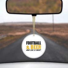 DistinctInk® Hanging Ceramic Christmas Tree Ornament with Gold String - Great Gift / Present - 2 3/4 inch Diameter - Football & Beer What Else Is There?