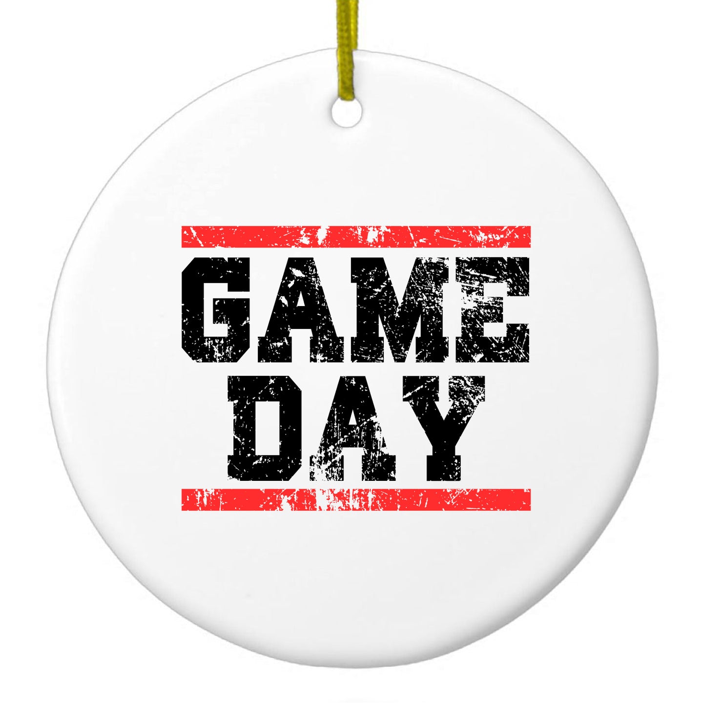 DistinctInk® Hanging Ceramic Christmas Tree Ornament with Gold String - Great Gift / Present - 2 3/4 inch Diameter - Game Day