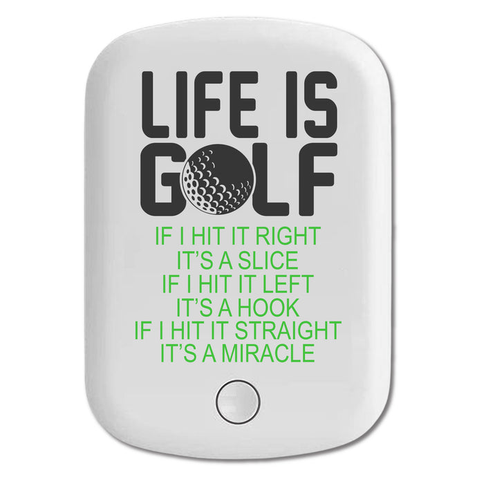 DistinctInk Magnetic Battery Pack, Wireless Portable Charger with USB-C Cable, Compatible with MagSafe iPhone 14 / 13 / 12 Series - Life is Golf Slice Hook Straight Miracle