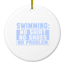 DistinctInk® Hanging Ceramic Christmas Tree Ornament with Gold String - Great Gift / Present - 2 3/4 inch Diameter - Swimming No Shirt No Shoes No Problem