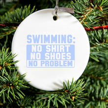 DistinctInk® Hanging Ceramic Christmas Tree Ornament with Gold String - Great Gift / Present - 2 3/4 inch Diameter - Swimming No Shirt No Shoes No Problem