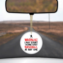 DistinctInk® Hanging Ceramic Christmas Tree Ornament with Gold String - Great Gift / Present - 2 3/4 inch Diameter - Warning May Start Talking Baseball