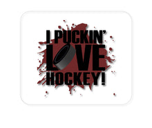 DistinctInk Custom Foam Rubber Mouse Pad - 1/4" Thick - I Puckin' Love Hockey