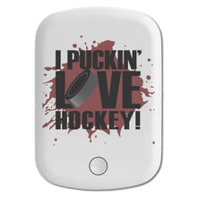 DistinctInk Magnetic Battery Pack, Wireless Portable Charger with USB-C Cable, Compatible with MagSafe iPhone 14 / 13 / 12 Series - I Puckin' Love Hockey